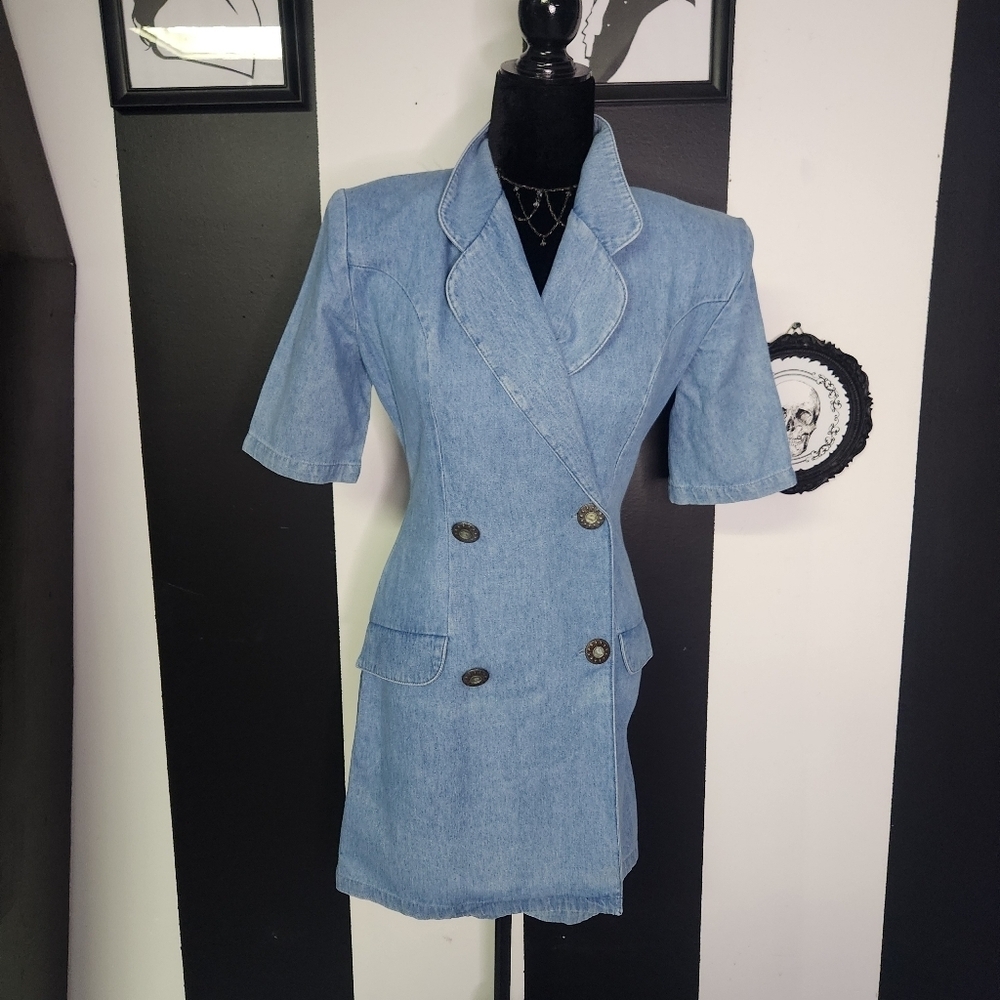 Denim Double-Breasted Romper Dress